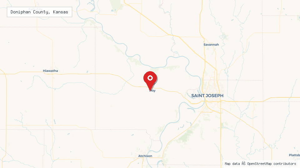 Street map of Doniphan County, Kansas with location pin