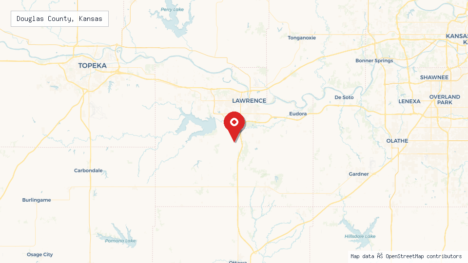 Street map of Douglas County, Kansas with location pin
