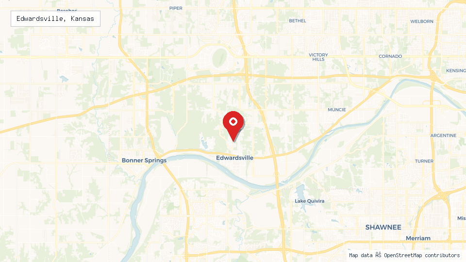 Street map of Edwardsville, Kansas with location pin