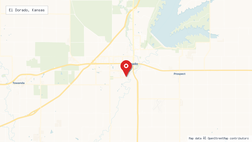 Street map of El Dorado, Kansas with location pin