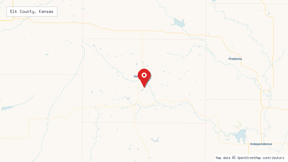 Street map of Elk County, Kansas with location pin