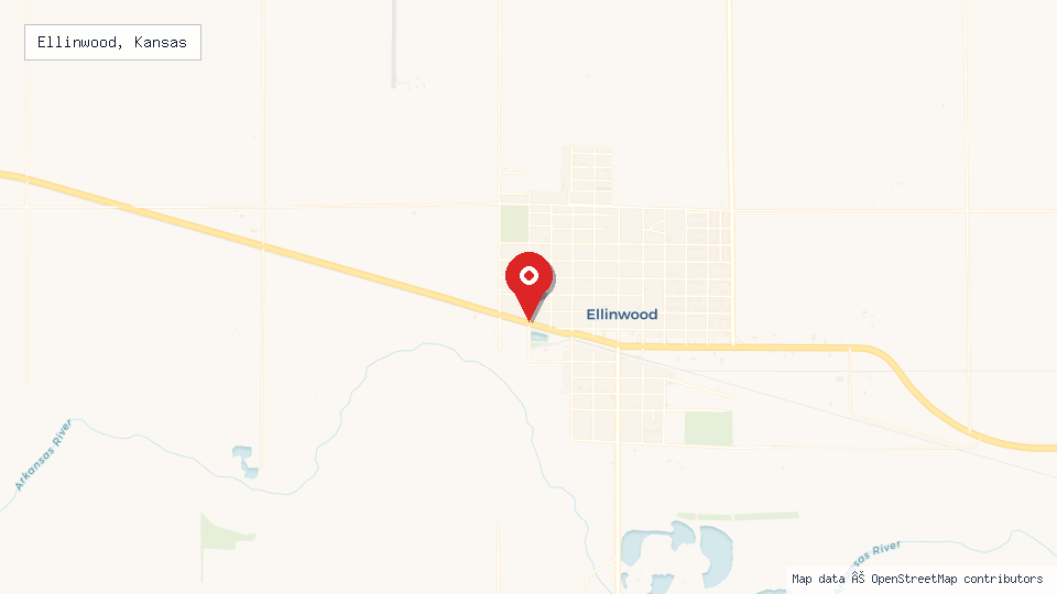 Street map of Ellinwood, Kansas with location pin