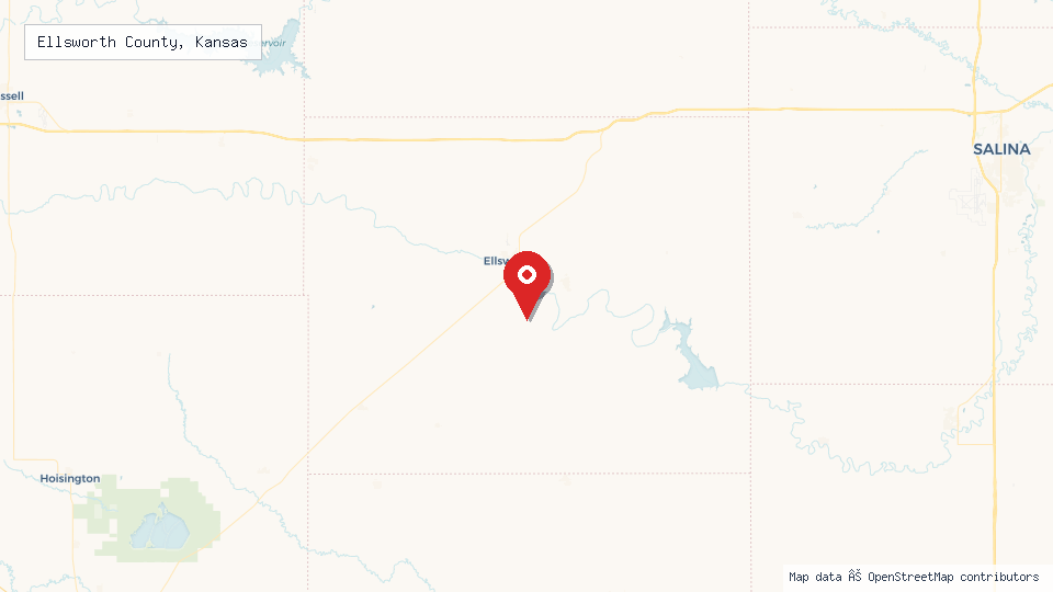 Street map of Ellsworth County, Kansas with location pin