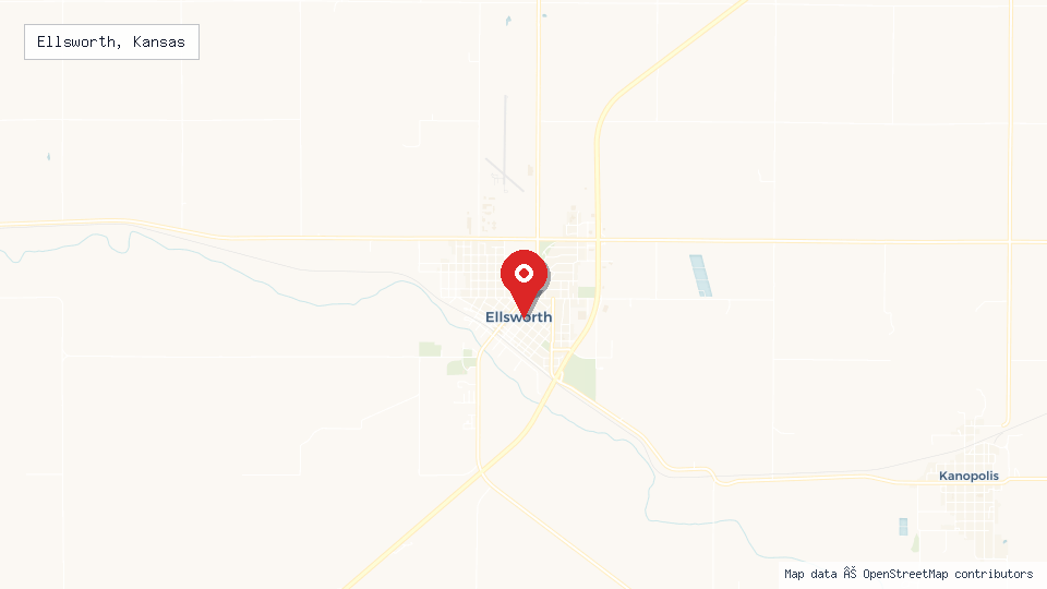 Street map of Ellsworth, Kansas with location pin