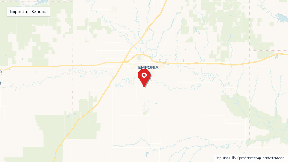 Street map of Emporia, Kansas with location pin