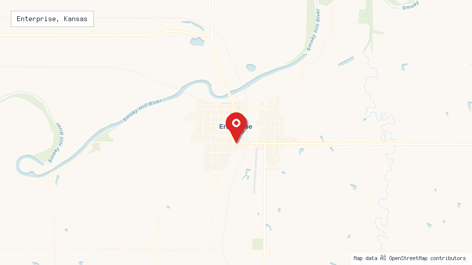 Street map of Enterprise, Kansas with location pin