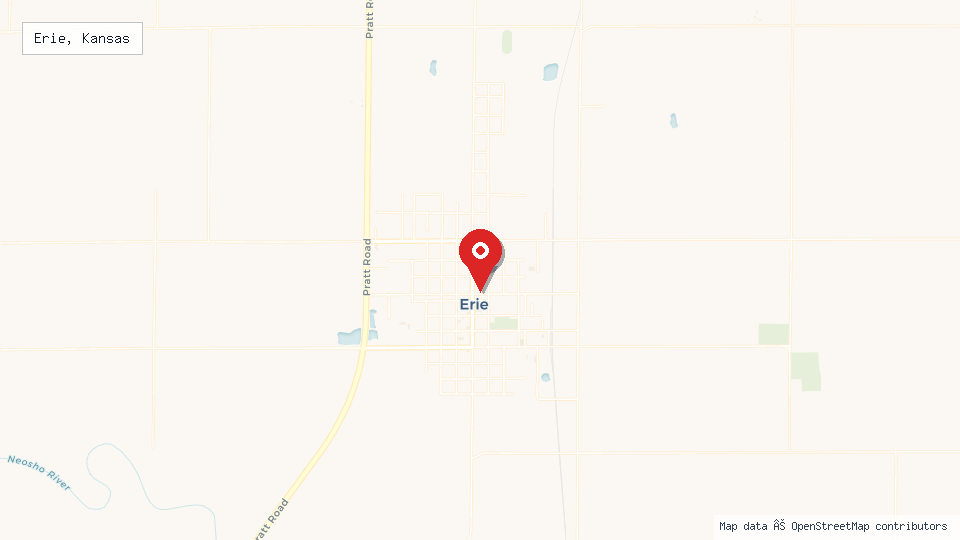 Street map of Erie, Kansas with location pin