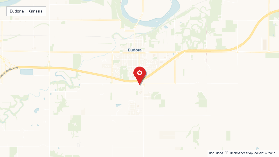 Street map of Eudora, Kansas with location pin