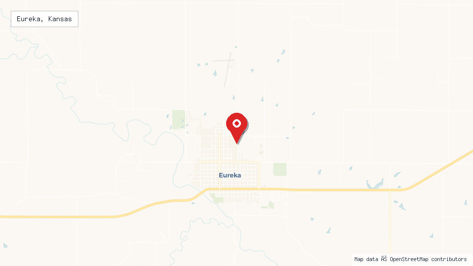 Street map of Eureka, Kansas with location pin