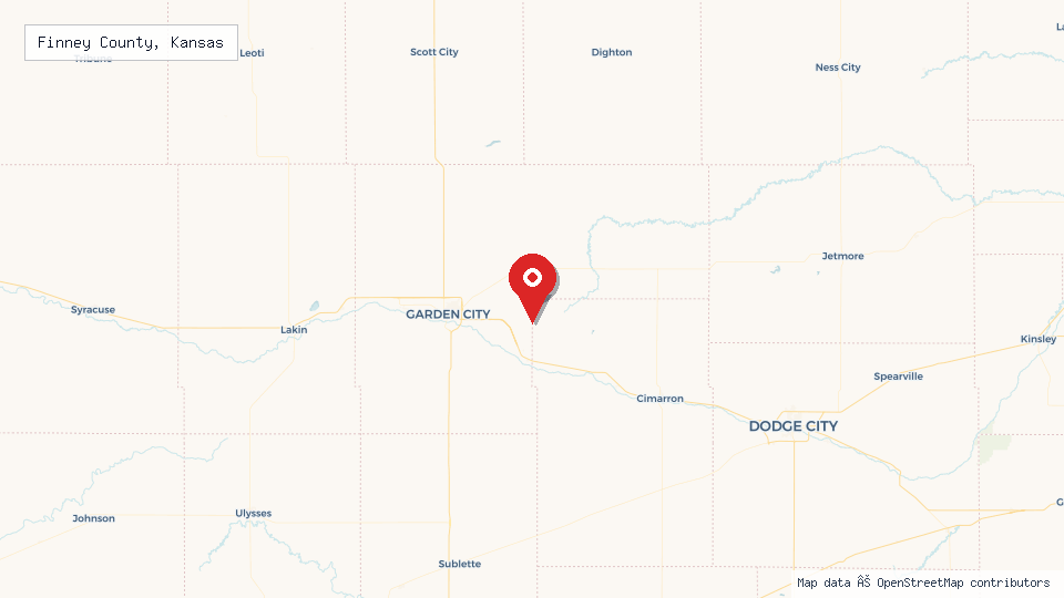 Street map of Finney County, Kansas with location pin