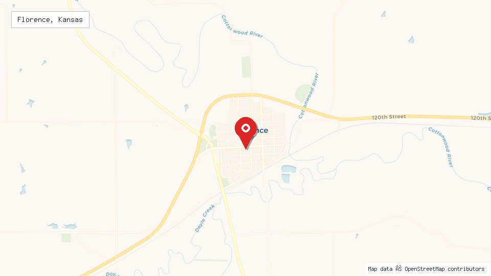 Street map of Florence, Kansas with location pin
