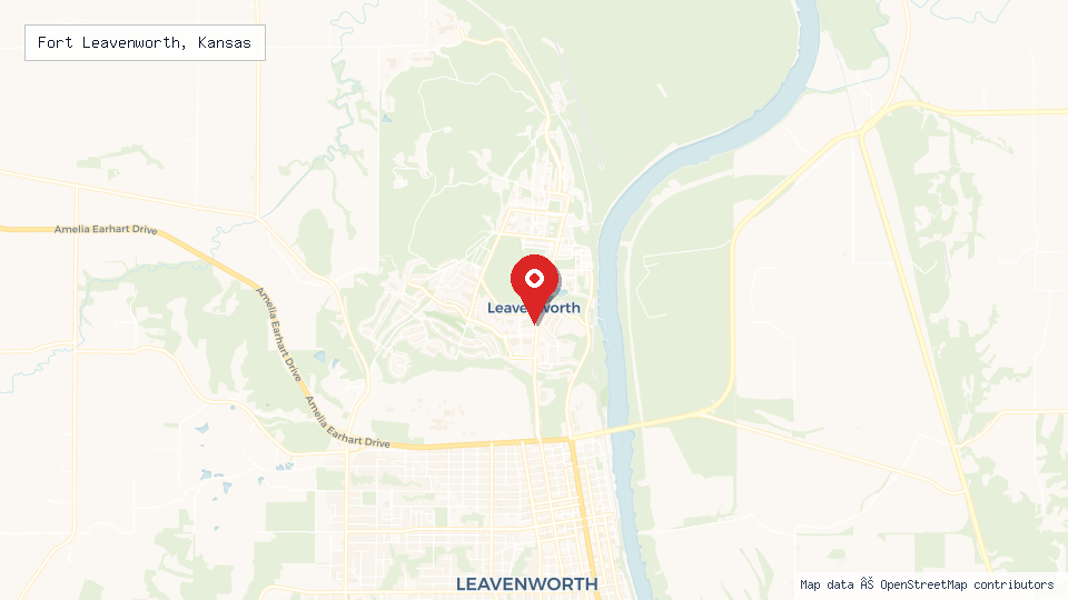 Street map of Fort Leavenworth, Kansas with location pin