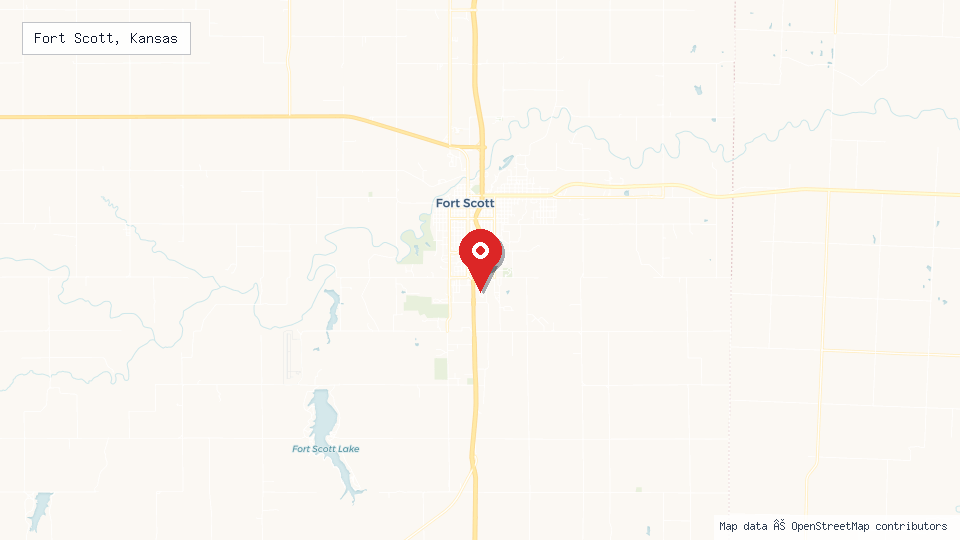 Street map of Fort Scott, Kansas with location pin