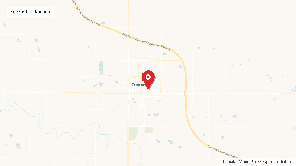 Street map of Fredonia, Kansas with location pin