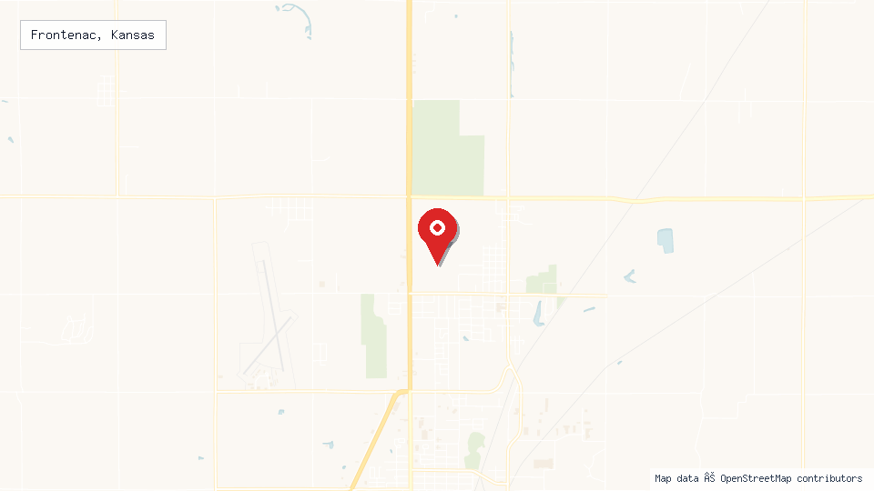 Street map of Frontenac, Kansas with location pin