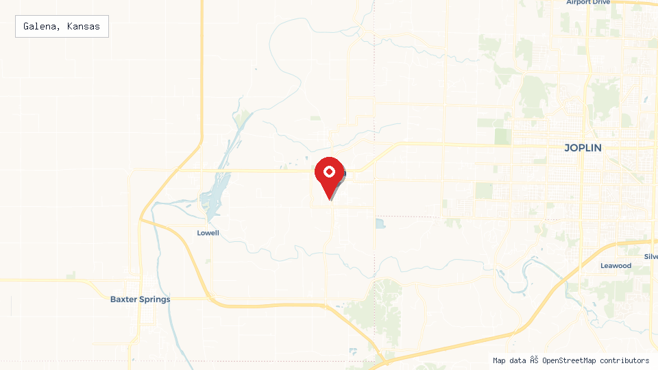 Street map of Galena, Kansas with location pin