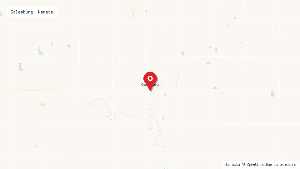 Street map of Galesburg, Kansas with location pin