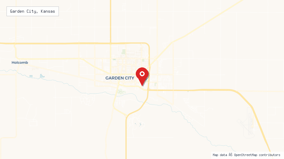 Street map of Garden City, Kansas with location pin