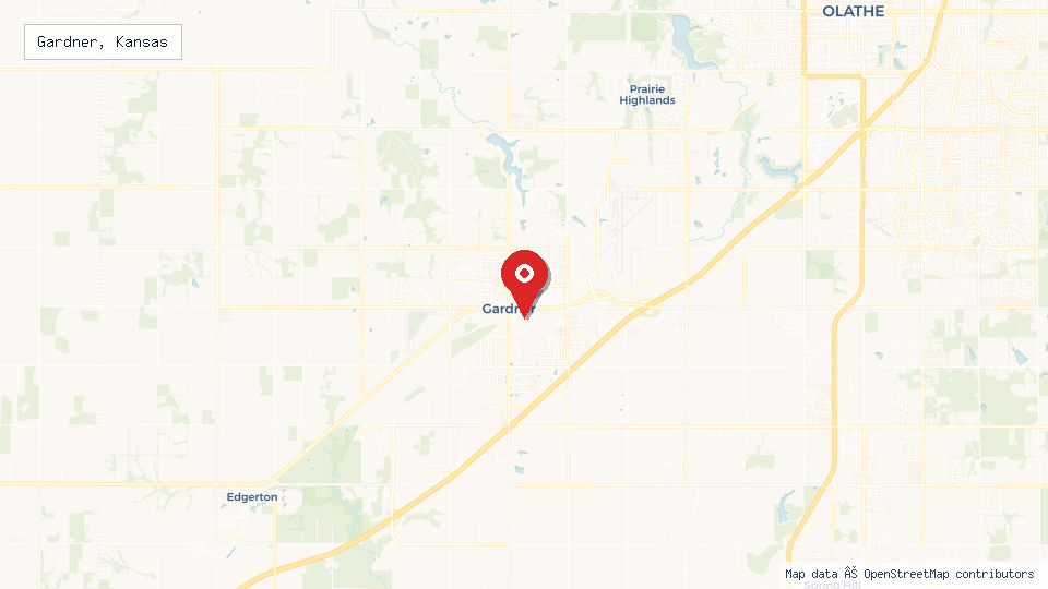 Street map of Gardner, Kansas with location pin