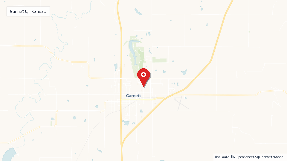 Street map of Garnett, Kansas with location pin