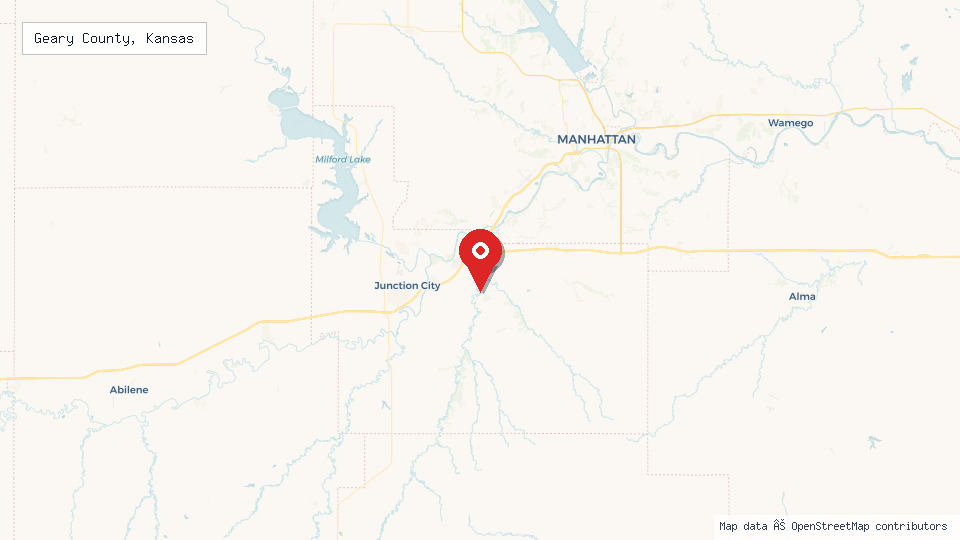 Street map of Geary County, Kansas with location pin