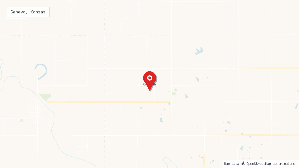 Street map of Geneva, Kansas with location pin