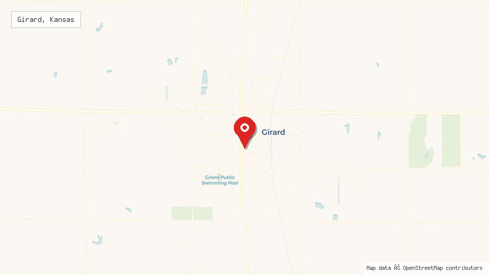 Street map of Girard, Kansas with location pin