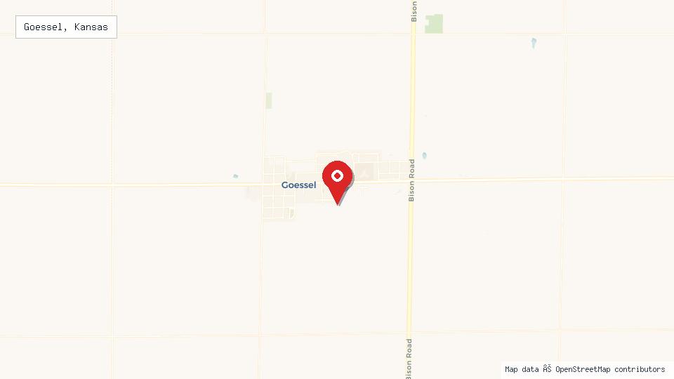 Street map of Goessel, Kansas with location pin