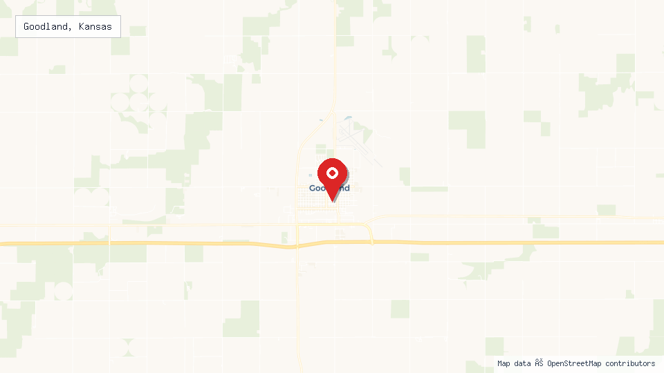 Street map of Goodland, Kansas with location pin