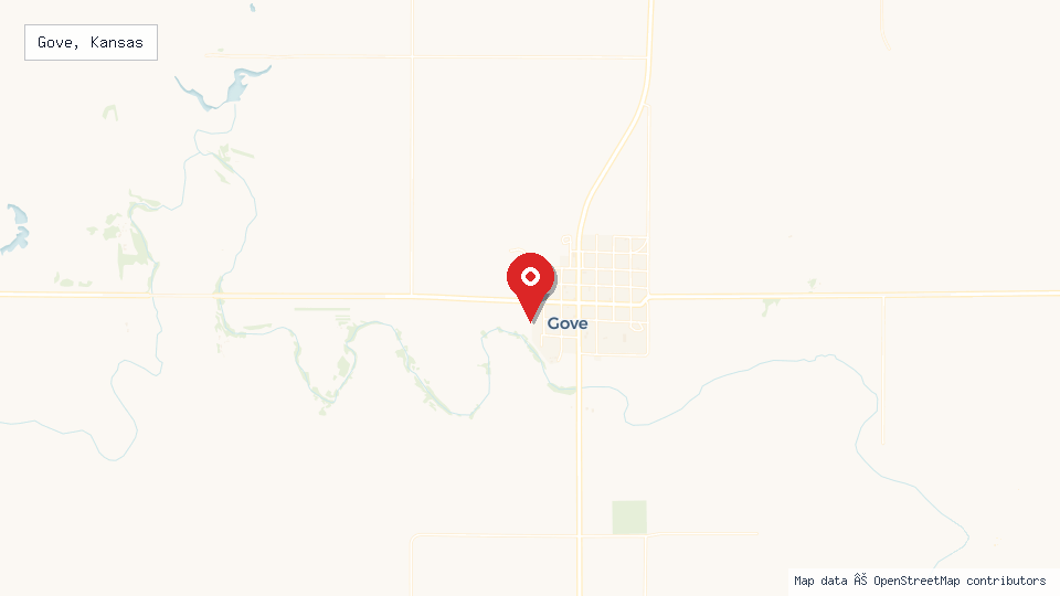 Street map of Gove, Kansas with location pin