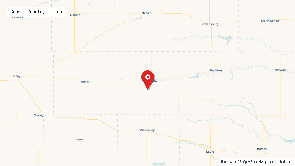 Street map of Graham County, Kansas with location pin