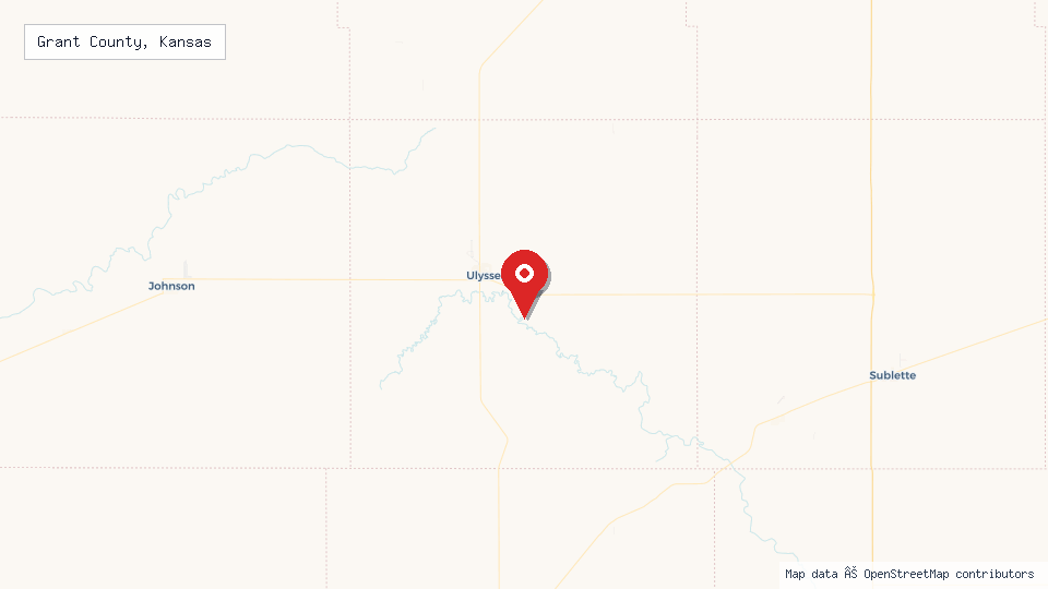 Street map of Grant County, Kansas with location pin