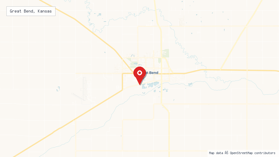 Street map of Great Bend, Kansas with location pin