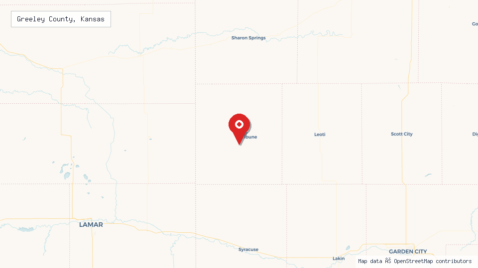 Street map of Greeley County, Kansas with location pin