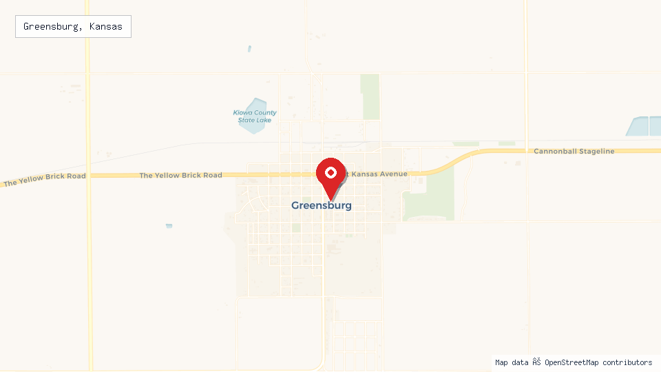 Street map of Greensburg, Kansas with location pin