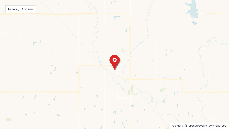 Street map of Grove, Kansas with location pin