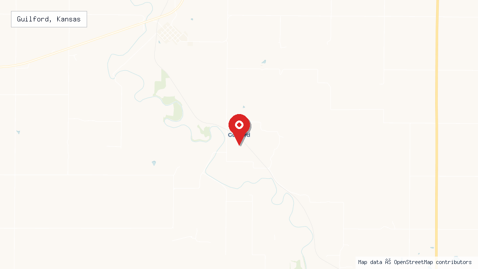 Street map of Guilford, Kansas with location pin