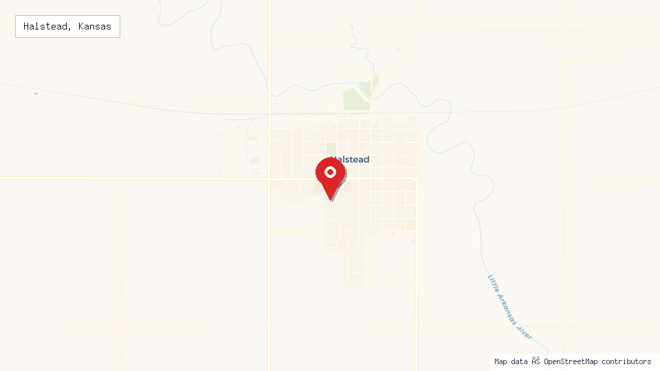 Street map of Halstead, Kansas with location pin