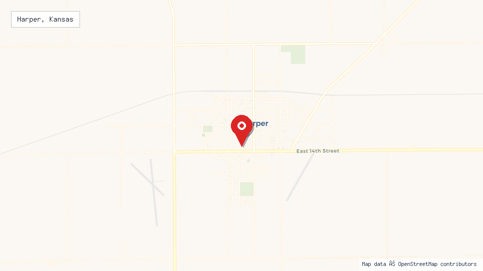 Street map of Harper, Kansas with location pin