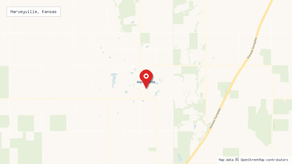 Street map of Harveyville, Kansas with location pin