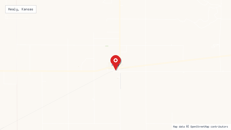 Street map of Healy, Kansas with location pin
