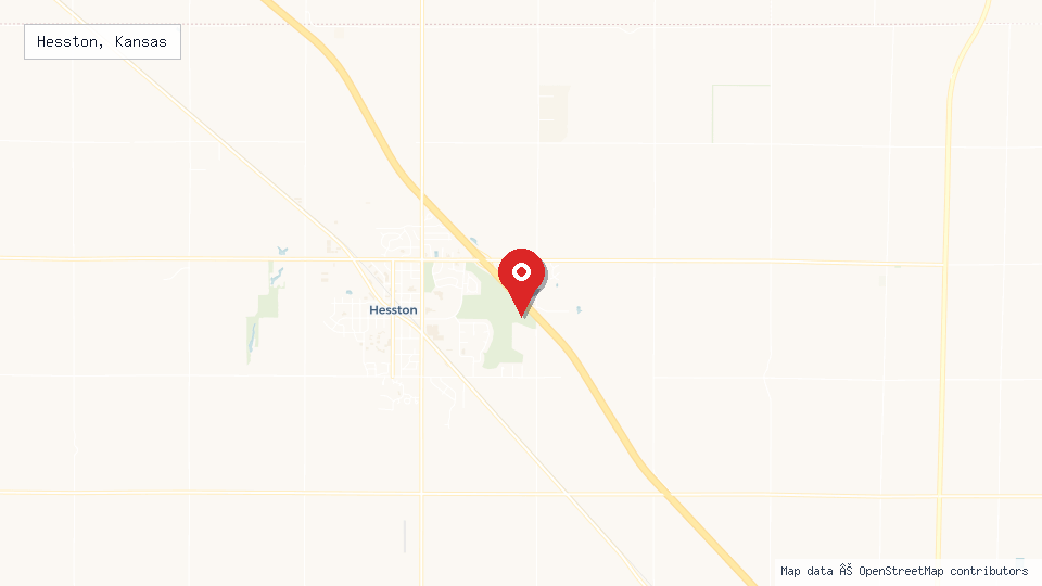 Street map of Hesston, Kansas with location pin