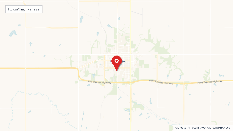 Street map of Hiawatha, Kansas with location pin
