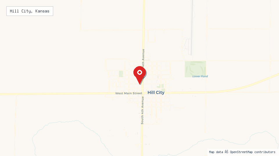 Street map of Hill City, Kansas with location pin