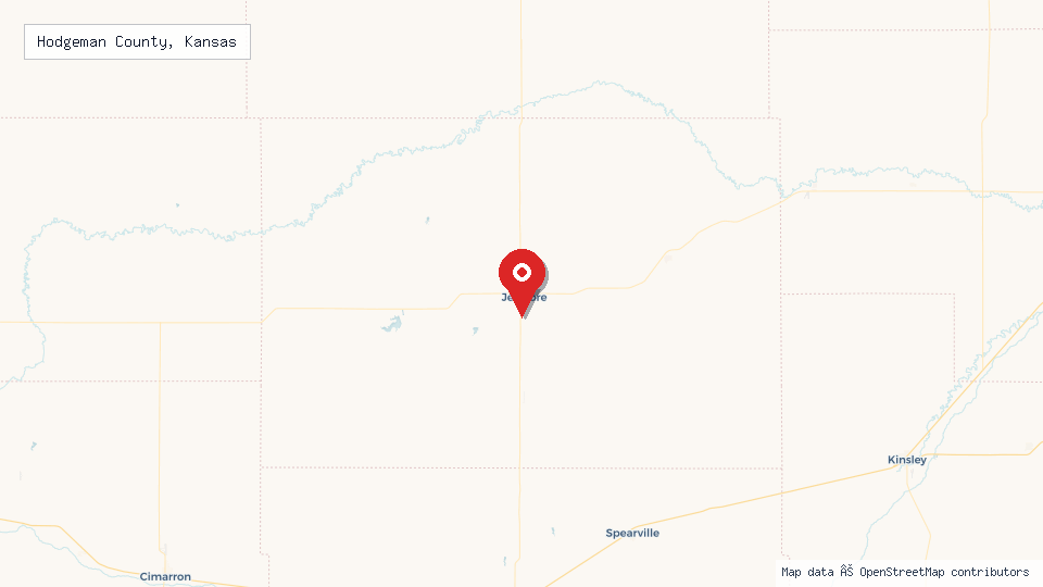 Street map of Hodgeman County, Kansas with location pin