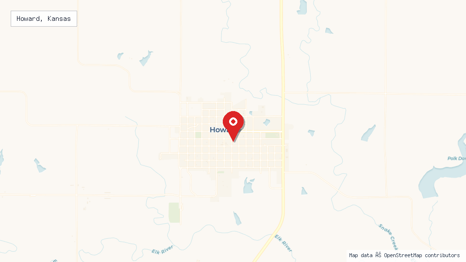 Street map of Howard, Kansas with location pin