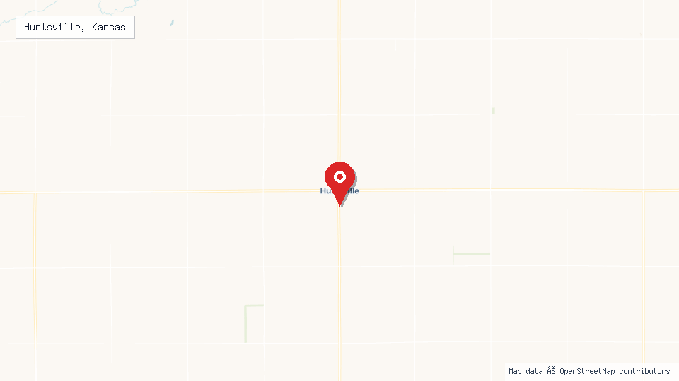 Street map of Huntsville, Kansas with location pin