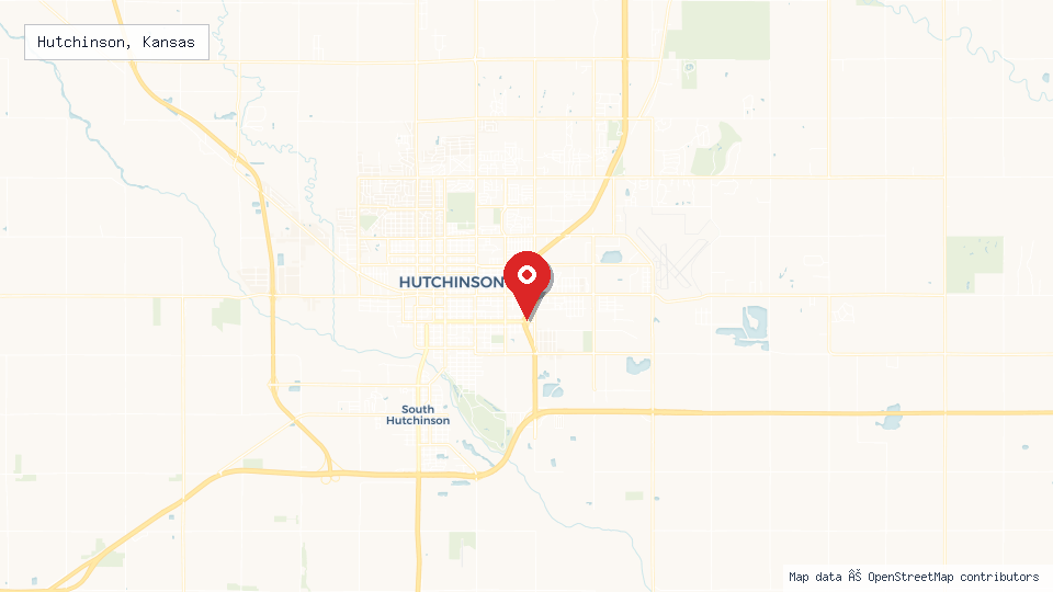 Street map of Hutchinson, Kansas with location pin