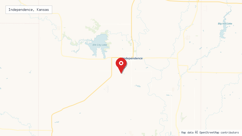 Street map of Independence, Kansas with location pin