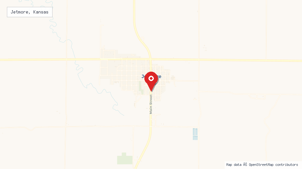 Street map of Jetmore, Kansas with location pin